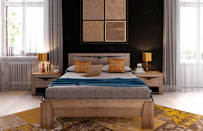 СОРЕНТО Кровать 1400 (Дуб стирлинг / Кофе структурный матовый) СПАЛЬНЯ