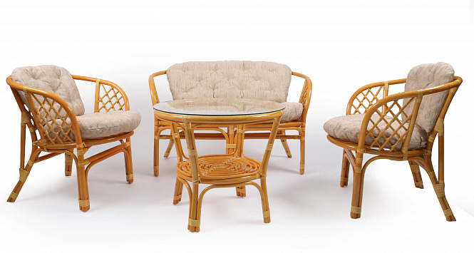 Комплект Bahama с подушками, (2 кресла, диван, стол) золотой мед