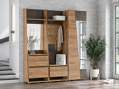 Соренто Шкаф с зеркалом (Дуб крафт/Бетон темный)