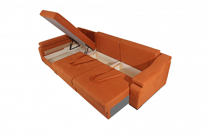 ПРЕСТИЖ-01 Б (угловой диван-кровать с шезлонгом,с длинным подлокотником) Замша карелия ивори, Замша 