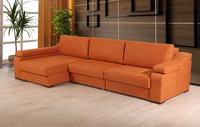 ПРЕСТИЖ-01 Б (угловой диван-кровать с шезлонгом,с длинным подлокотником) Замша карелия ивори, Замша 