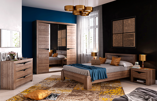 СОРЕНТО Кровать 1400 (Дуб стирлинг / Кофе структурный матовый) СПАЛЬНЯ