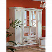 Шкаф 4-х дв. с ящиками и зеркалами "Луиджи" (белый,отд.золото)