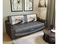 Диван "Лидер"/№1/купон Фонари (жаккард)/Савана грей/025 Кайман черный/Кант F1