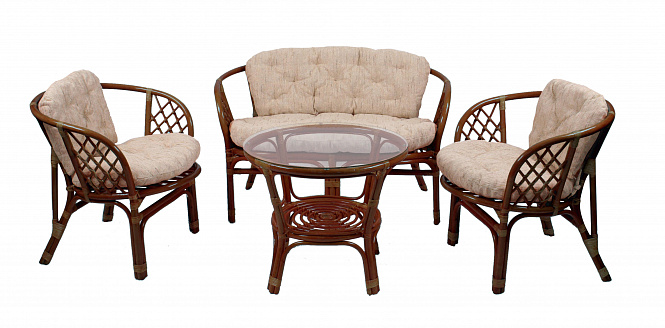 Комплект Bahama с подушками, (2 кресла, диван, стол) цвет коньяк